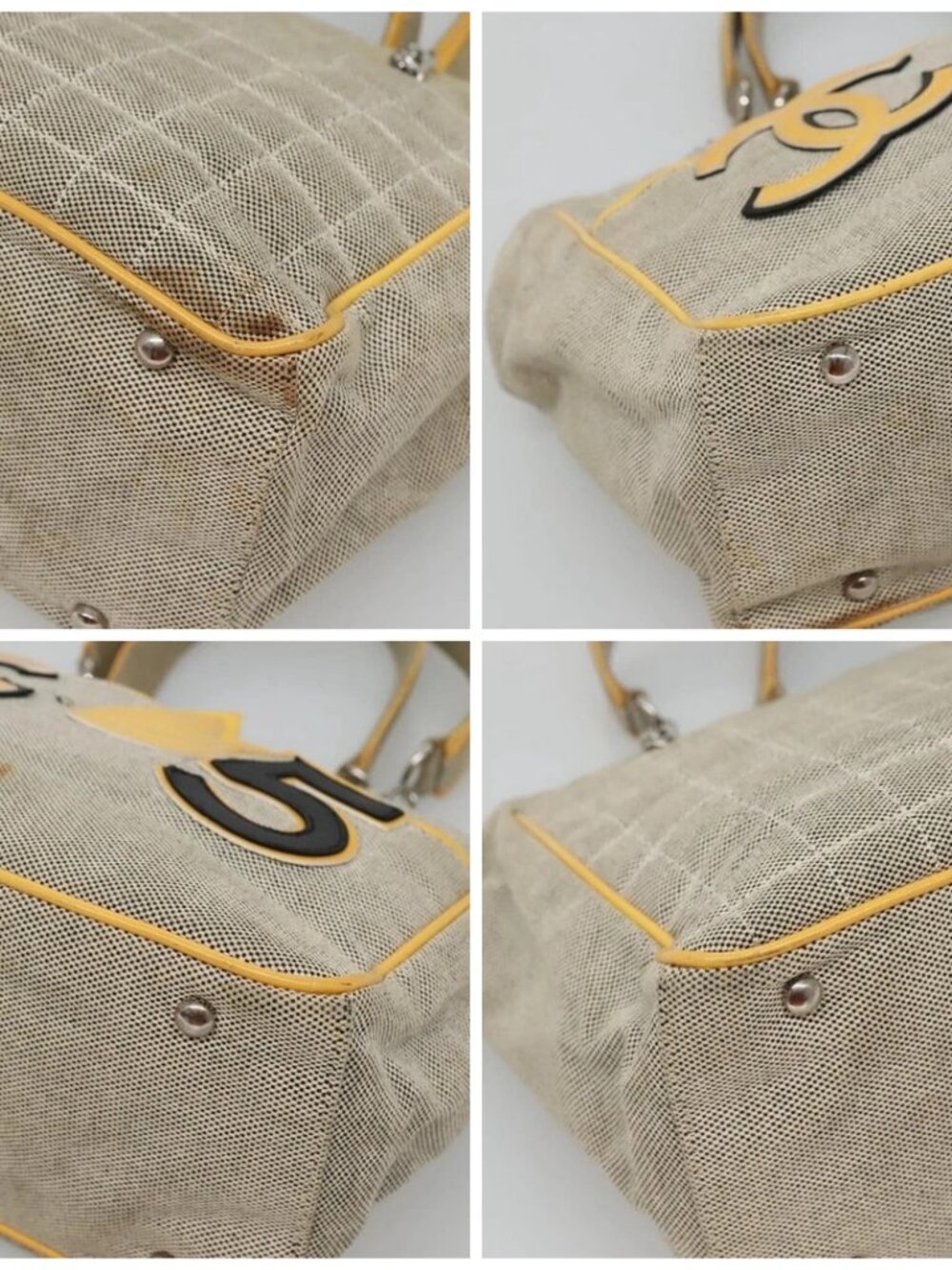 CHANEL Choco Bar Tote Bag Canvas Beige Yellow CC Auth 116301 - Picture 15 of 15